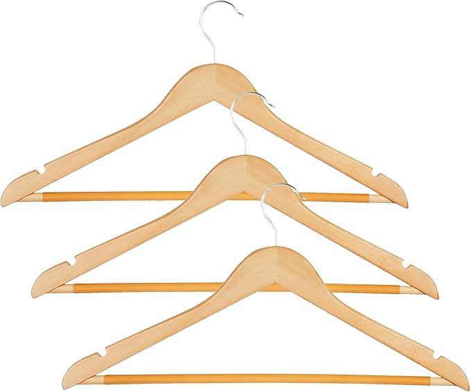 Honey-Can-Do Sturdy Maple Wood Hangers – Non-Slip Grooved Bar, Perfect for Shirts and Suits, Durable & Stylish, (Pack of 72)