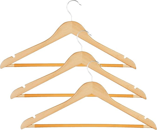 Honey-Can-Do Sturdy Maple Wood Hangers – Non-Slip Grooved Bar, Perfect for Shirts and Suits, Durable & Stylish, (Pack of 72)