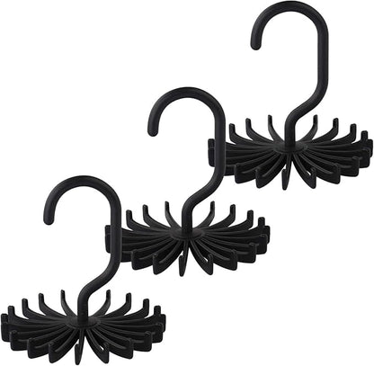 3 Pack Twirl Ties Rack Closet Organizer Tie Hanger Hook Headband Holder (Black)