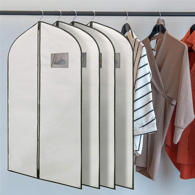 2 Pack 40x24 Inch Cloth Garment Bags, Suit Coat Cover for Hanging Clothes, Men's Greyish White Cloth Suit Bag for Fur Coats & Dress Shirts
