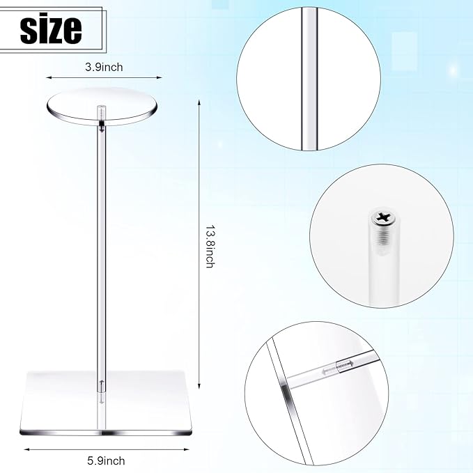 Yookeer 2 Set 14 Inch Clear Acrylic Hat Stands and Wig Display Rack Stands for Multiple Hats Display Tabletop Baseball Caps Watch Tabletop (Square Bottom)