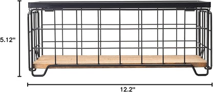 TIEYIPIN Metal Wire Storage Basket, Toilet Paper Roll Holder Wood Base Countertop Decor Box Toilet Tank Shelf Cabinet Organizer for Bathroom Pantry Garage Bedroom Livingroom (Black (2 Pack))