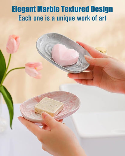 AIMAIAIMAI Ceramic Soap Dish, Marble Pattern Bar Soap Holder - Elegant Hostess Gift, Housewarming Gift for New Home, Decorative Soap Tray for Bathroom, Kitchen (Pink Texture)