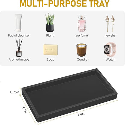 Silicone Bathroom Tray,Shatterproof Small Black Bathroom Tray,High-Grade Silicone Durable Vanity Trays for Bathroom Soap Dispenser Tray Toilet Tank Tray-7.8 * 3.9 in