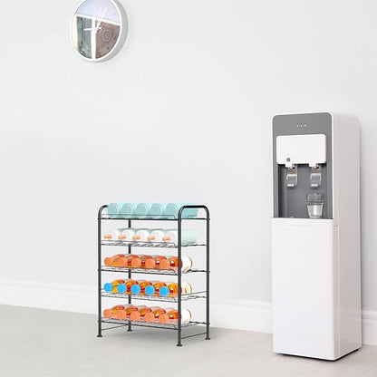 Water Bottle Organizer 5 Tier FreeStanding Water Bottle Storage Rack Metal Beverage Can Dispenser for Pantry, Kitchen Cabinet Countertop, Black