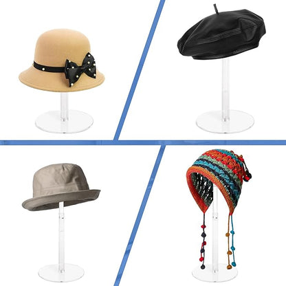 4PCS Acrylic Hat Stand and Wig Display Rack with Height Adjustable, Clear Dome Tabletop Hat Stand Cap, Sun Hat Holder Stand, Cowboy Hat Holder Baseball Cap Rack for Display
