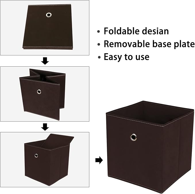 Foldable Storage Cubes Bins ,11 Inch Cloth Storage Cube Fabric Storage Box Cubes Organizer Baskets with Dual Handles for Home Organizer Set of 6 (Brown)