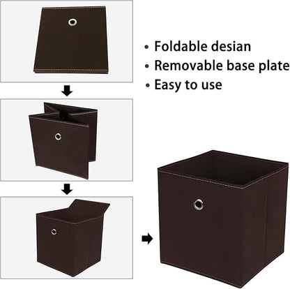 Foldable Storage Cubes Bins ,11 Inch Cloth Storage Cube Fabric Storage Box Cubes Organizer Baskets with Dual Handles for Home Organizer Set of 6 (Brown)