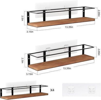 Spice Rack Self-Adhesive or drilling, Rustic Style Hanging Spice Rack, Spice Organization for Cabinet Door or Wall Mount, Over The Stove, Kitchen Wall, 4-Pack