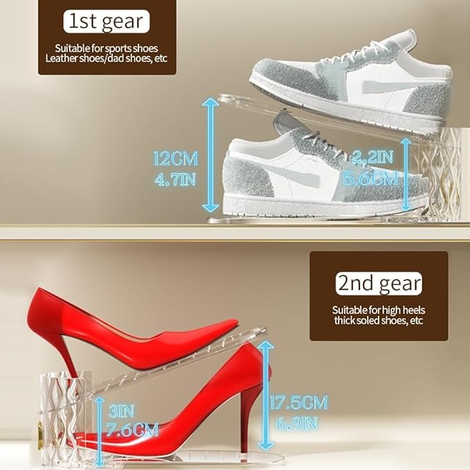 Shoe Slots Organizer, 15 Pack - Adjustable Shoe Stacker for Closet Storage, Clear Double Layer Space Saver, Durable and Stackable Shoe Holder for Sneakers Heels and Flat