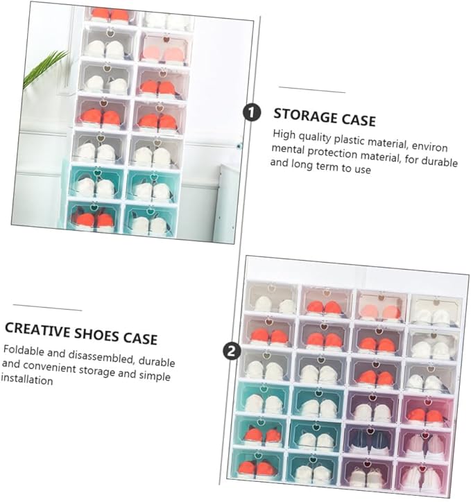 SHINEOFI 6pcs Large Capacity Pearl White Plastic Shoe Storage Boxes with Flip- Design, Stackable Shoe Organizer for Closet and Home Storage