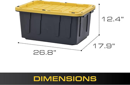 BLACK & YELLOW 17-Gallon Heavy Duty Storage Bins with Lids, Stackable Plastic Storage Bins with Weather-Resistant Design, Home Organization, 4 Pack (12.5H x 18W x 26.9D)