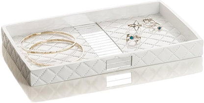 Creative Scents Quilted Mirror Vanity Trays for Bathroom – Decorative Cosmetics Organizer - Durable Resin -Bathroom Tray for Arranging Perfume/Jewelry/Makeup - Elegant Bathroom Accessories (White)