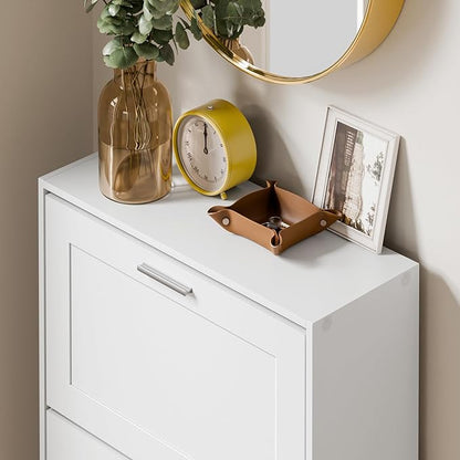 SoBuy Shoe Storage Cabinet Entryway, Freestanding Shoe Cabinet with 3 Flip-Drawers Fully Enclosed Tall Shoe Rack Shoe Organizer, White, FSR137-L-W