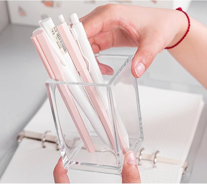 Cerpourt 3 Pack Clear Acrylic Makeup Brush Holder,Acrylic Cosmetic Brushes Storage Organizer,Pencil Pen Holder Cup for Desk,Modern Design Desk Accessories for Office School Home Supplies