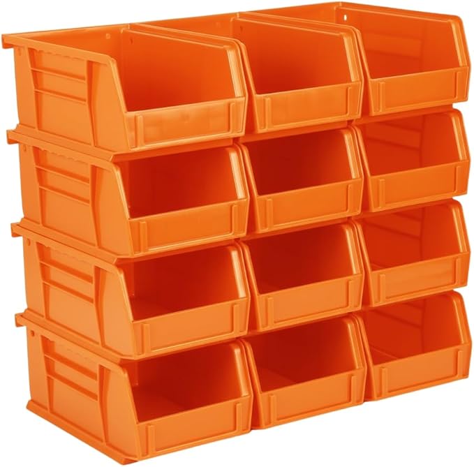 Hudson Exchange 7-1/2" x 4" x 3" (12 Pack) Plastic Stackable Storage Bin and Hanging Container, Orange