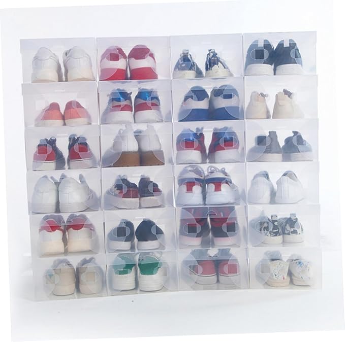 Ipetboom 6PCS Transparent Hinged Shoe Storage Boxes Dustproof Plastic Shoe Containers for Home and Shop Organization