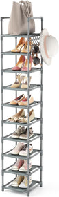 LANTEFUL Narrow Shoe Rack 10-Tier Tall Shoe Organizer Skinny Shoe Shelf Storage for 10-15 Pairs Shoe and Boot, Space Saving Corner Shoe Rack Organizer for Closet, Entryway, Living Room, Grey