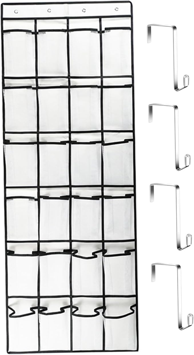 Over the Door Shoe Organizer, 24 Pocket Breathable Mesh Hanging Shoe Organizer, Up to 40 Pounds Non Slip Holder, Sturdy over the Door Storage Fits for Size 13 Shoes 59x21