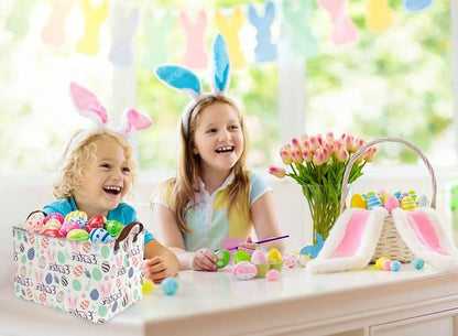 Rectangular Easter baskets , Kids Easter Basket Organizer.Cute Storage Basket with Handles.Boys and Girls,Easter Bunny Eggs Decor,Books,Easter Gifts . (Easter bunny eggs)