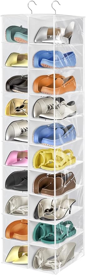 Libeder Hanging Shoe Organizer for Closet, Hanging Closet Organizers 20 Section Shoe Shelves, Space Saving Shoe Holder & Storage, White, 12''W×12''Dx 50''H
