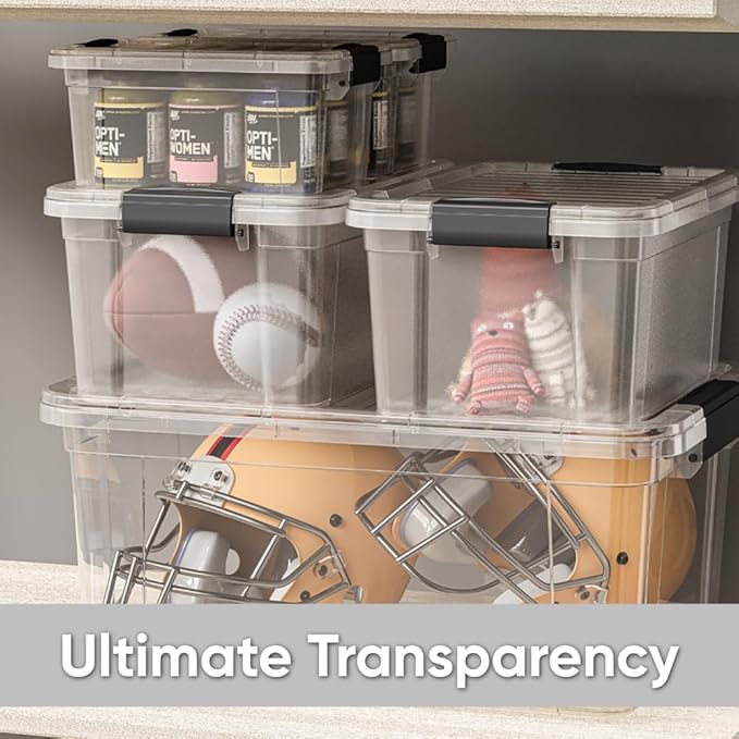 Superio Storage Bins with Lids- 10 Pack, 2.5 Qt Clear Boxes for Organizing, Stackable Plastic Containers- BPA Free, Non-Toxic, Odor Free, Organizer for Home, Office, Dorm