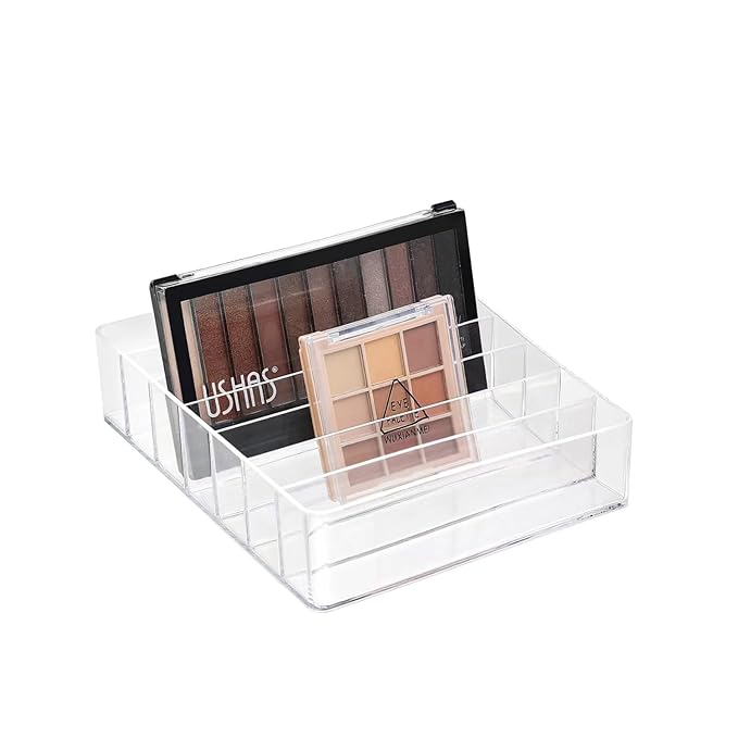 Acrylic Makeup Palette Organizer - Lipstick Organizer - 7-Divided Eyeshadow Palette Organizer for Drawer - Cosmetics Display Storage for Vanity Bathroom Countertop - Clear Cosmetic Organizer