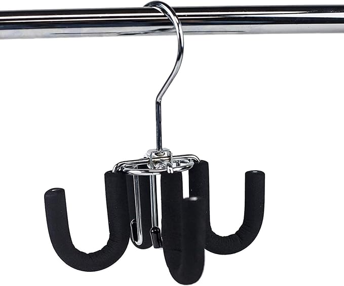 Huji 4 Hooks Swivel Belt Hanger Tie Scarves Necklace Purse Rack Clothes Organizer Closet Storage (2, Black Swivel Belt Hanger)