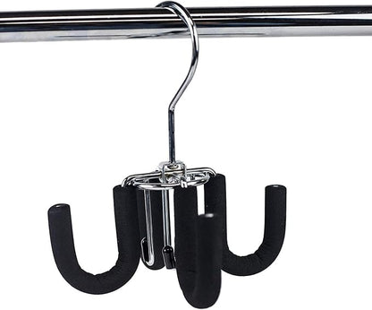 Huji 4 Hooks Swivel Belt Hanger Tie Scarves Necklace Purse Rack Clothes Organizer Closet Storage (2, Black Swivel Belt Hanger)