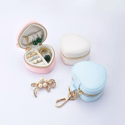 Heart Shape Ring Holder Keychain, Mini Travel Jewelry Case for Wedding Ring, Sports & Vacation, Portable Zipper Clutch Organizer for Earrings Necklace, Premium Gift for Women Girls (Blue)