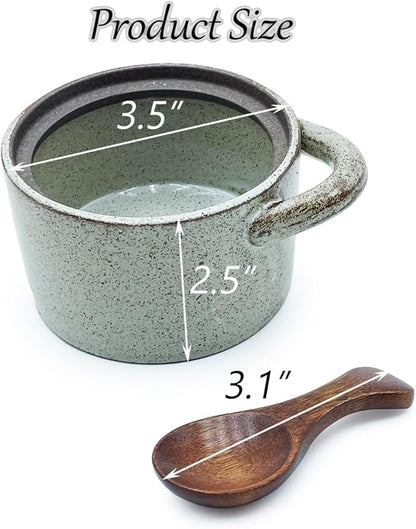 Ceramic Salt Cellar With Lid & Spoon,8oz Salt Container For Countertop,Sugar Bowl,Spice Jar(Coarse Pottery Color)