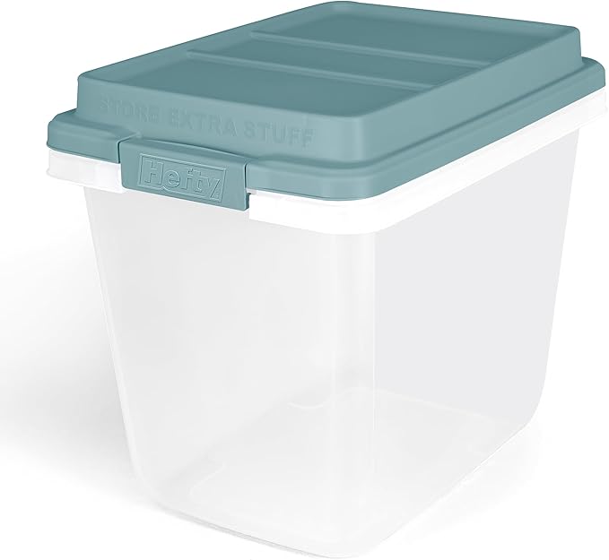 Hefty HI-RISE 32 Qt Stackable Storage Bins with Lids – 6 Pack Clear Plastic Under Bed Storage Containers, Shoe Organizer Boxes with XL Lid-Locking Latches, Comfort-Grip Handles, Durable Double Rim