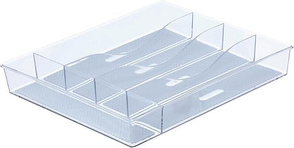Glad Silverware & Utensil Drawer Organizer - Divided Clear Plastic Storage Tray with 5 Compartments for Kitchen Flatware and Cutlery - BPA Free, Food Safe, Non Slip, 11x13 inches