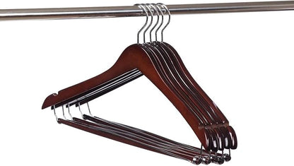 10 Quality Hangers Wooden Curved Hangers Beautiful Sturdy Suit Coat Hangers with Locking Bar Chrome Hooks (10)
