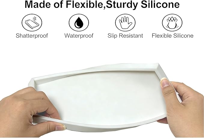 Bloss Counter Tray Set for Bathroom/Kitchen - 15.7" Silicone Tray for Kitchen Countertop, Soap and Sponge Holder, Bathroom Vanity Traty for Perfume,Jewelry,Candle,Key Tray
