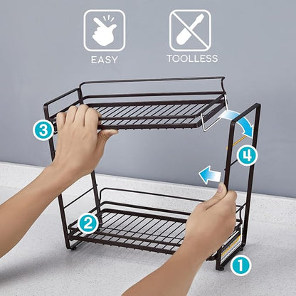 zccz 2-Tier Bathroom Organizer, Ideal as a Kitchen or Bathroom Countertop Organizer - Black Finish Makeup Organizer for Vanity - Black Finish Kitchen and Bathroom Storage Organizer