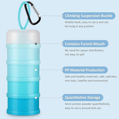 Baderke 2 Pcs Protein Powder Container with Funnels Stand, 4 Stackable Leakproof Protein Powder Dispenser, Portable Keychain Powder Container for Workout, Fitness, Travel(White, Blue)