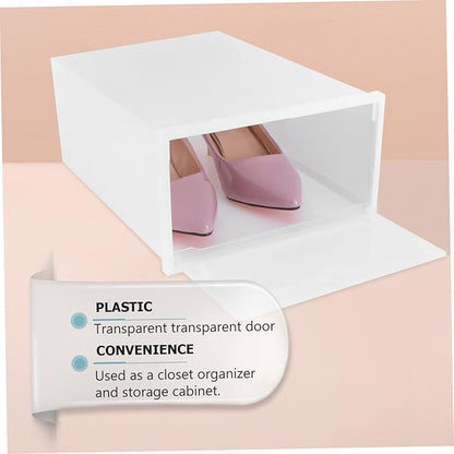 6pcs Stackable Transparent Shoe Storage Box Thicken Plastic Container for Organized Closet Entryway Bedroom s White