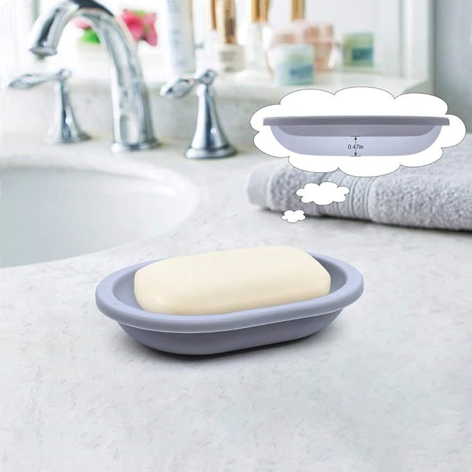 Soap Dish with Water Drainage Design for Drying and Saving Soap, Bathroom Kitchen Sponges Holder (Grey - Oval) 2 Pack