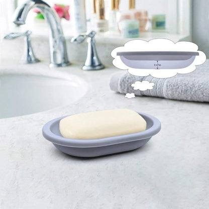 Soap Dish with Water Drainage Design for Drying and Saving Soap, Bathroom Kitchen Sponges Holder (Grey - Oval) 2 Pack