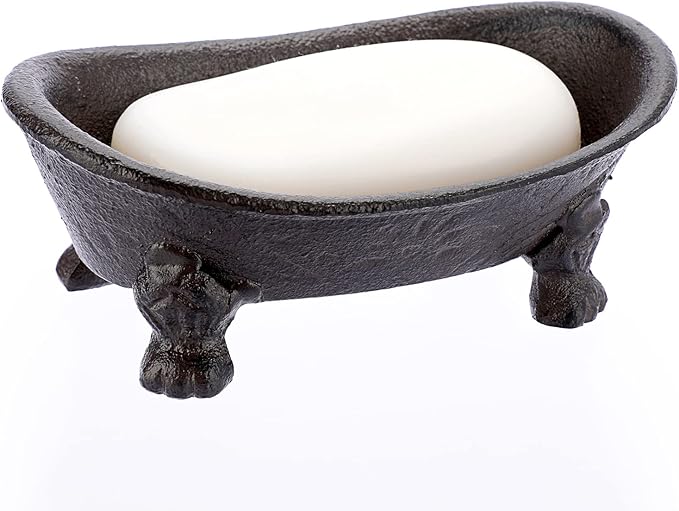 Sumnacon Cast Iron Bathtub Soap Dish - Heavy Duty Vintage Metal Drainable Sponge Soap Tray Bar, Rustic Iron Soap Sponge Holder for Bathroom Shower Bathtub Kitchen Sink Countertop, Brown