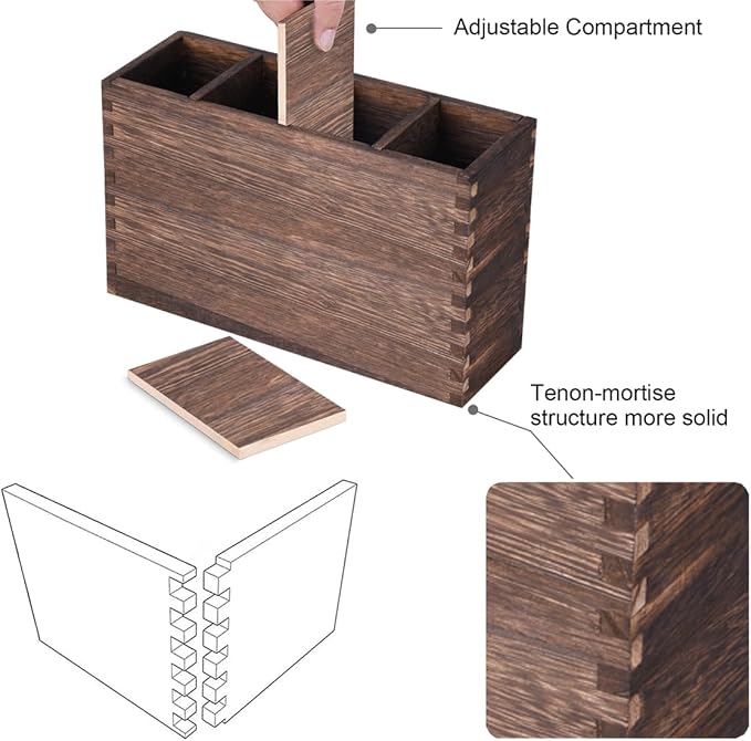 WuGeShop Heightened Wooden Silverware Holder, 4 Compartments Flatware Utensil Caddy, Great Flatware Caddy- Ideal for Kitchen, Dining, Home Party, Buffet, and More