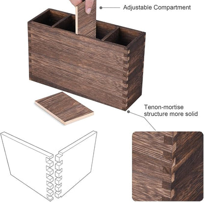 WuGeShop Heightened Wooden Silverware Holder, 4 Compartments Flatware Utensil Caddy, Great Flatware Caddy- Ideal for Kitchen, Dining, Home Party, Buffet, and More