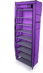 lapday 10 Tier Shoe Rack with Covers, Narrow Tall Shoe Shelf with Side Pocket, Free Standing Shoe Storage Cabinet for Closet Hallway,Bedroom,Entryway (Purple)