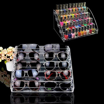 5 Tiers Acrylic Clear Plastic Nail Polishes Organizer Lipstick Holder Display Stands Essential Oils Storage Rack Dropper Bottles for Cosmetics Shop Store Display Toy Candy Holder Goods Shelf Show Case