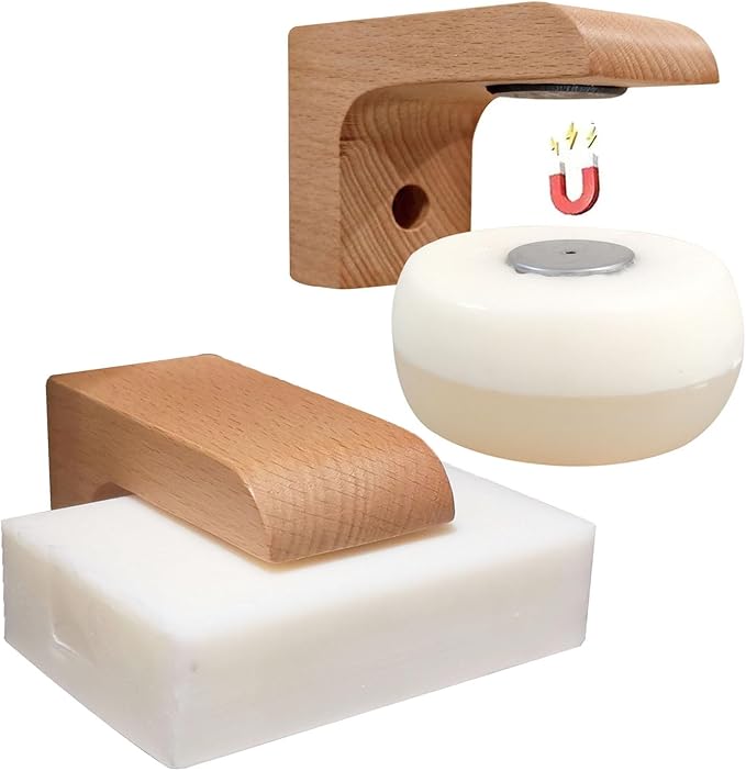 2sets Wood Magnetic Bar Soap Holder for Shower Wall,Magnet Air Dry Soap Saver Self Draining, Eco-Friendly Wooden Soap Dish for Soaps & Beard Shampoo Bars