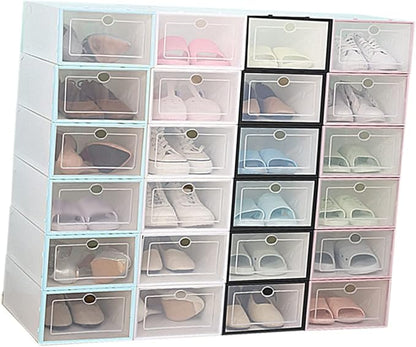 6pcs Stackable Transparent Shoe Storage Boxes Thickened Plastic Sneaker Containers for Men Sky- Saving Design for Organizing Shoes Spaces
