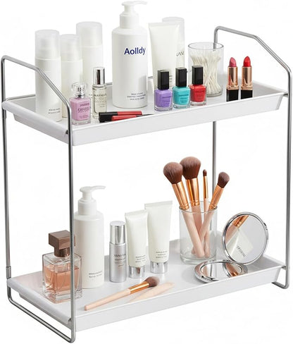 2 Tier Bathroom Organizer Countertop,Vanity Organizer,Tool-Less Installation Vanity Shelf Small Plastics Countertop Makeup Tray Skincare Perfume Organizers