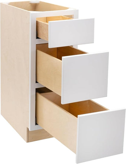 Quicklock RTA (Ready-to-Assemble) | Base Kitchen Cabinets - Shaker Style | Made in America (Pure White, 15" W x 34.5" H x 24" D 3 Drawer Pots and Pans)