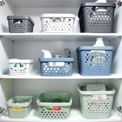 Glad Plastic Storage Basket Set, Value Pack of 6 | Open Storage Bins for Shelves, Bathroom, Pantry, Closet | Nesting Organizer Boxes with Handles, 2 Gallon, White
